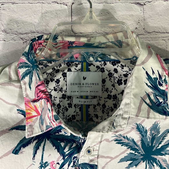 Denim & Flower Men's White Flowered Button Down Slim Fit Shirt. Sz: Medium - Picture 3 of 11